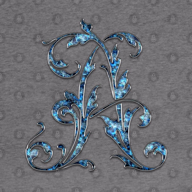 Ornate Blue Silver Letter A by skycloudpics